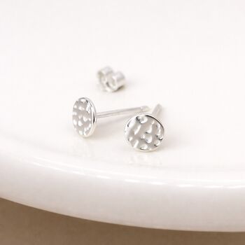 Hammered Sterling Silver Disc Stud Earrings – 5mm, 2 of 4