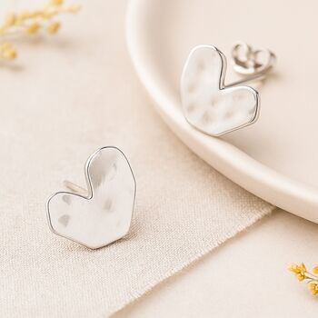 Sterling Silver Hammered Heart Stud Earrings, 3 of 7