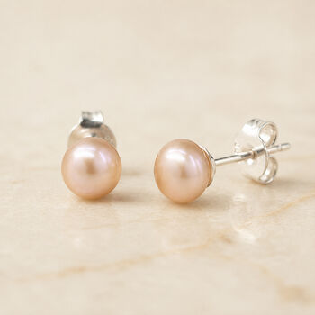 Sterling Silver Pink Freshwater Pearl Stud Earrings, 3 of 7