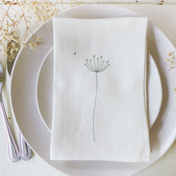 Embroidered Cow Parsley Linen Napkins, 3 of 5