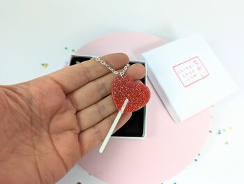 Lollipop Heart Necklace On Acrylic Silver Plated Chain, 3 of 7