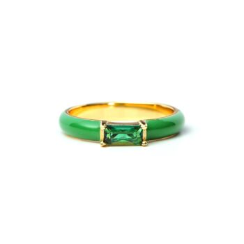Gold Plated Cz Green Enamel Stacker Ring, 4 of 7