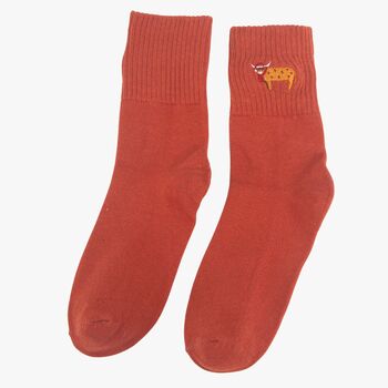 Women's Christmas Highland Cow Embroidered Cotton Ankle Socks Five Pack, 4 of 7