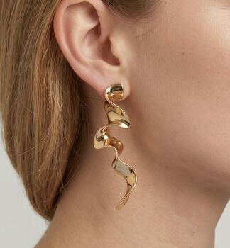 Nami 18 K Gold Plated Long Wave Earrings, 5 of 5