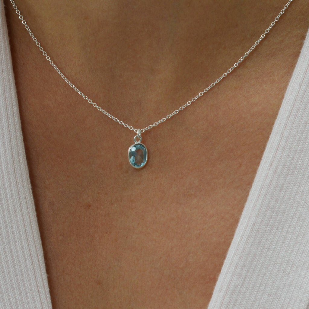 Silver And Blue Topaz Pendant Necklace, 1 of 2