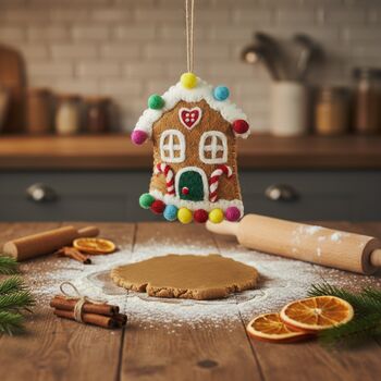Handmade Felt Gingerbread Sweetshop House Decoration, 2 of 4