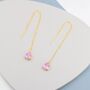 Sterling Silver Tourmaline Pink Cz Droplet Threader Earrings, thumbnail 4 of 12
