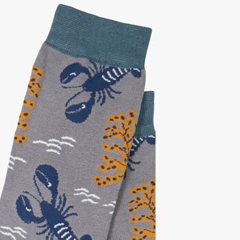 Men's Bamboo Socks Grey Ocean Lobsters, 3 of 3