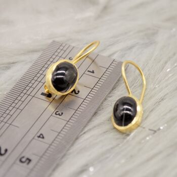 Black Onyx Gold Plated Sterling Silver Drop Earrings, 6 of 6