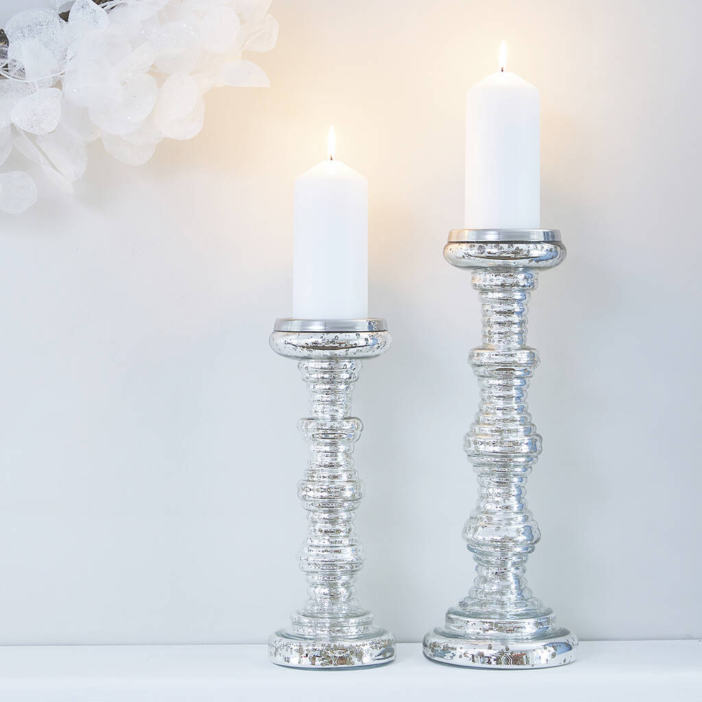 Silver Glass Pillar Candle Holders By Primrose Plum Notonthehighstreet Com