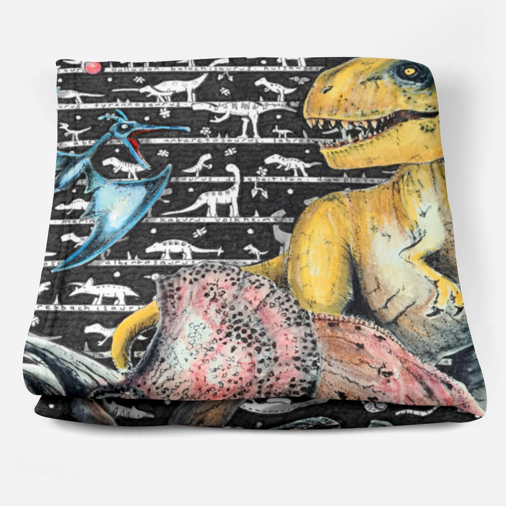 Dinosaur Fleece Blanket By Tiny Art Guy