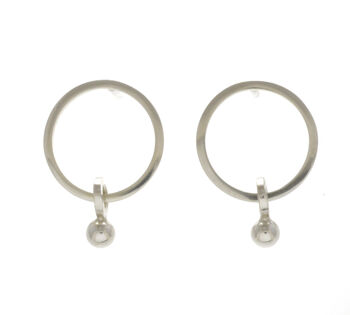 Silver Circle Stud Earrings With Dangling Silver Ball, 2 of 5
