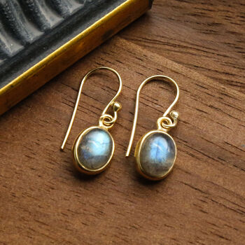 Gold Plated Labradorite Oval Earrings, 2 of 4
