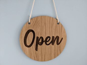 Open Closed Two Side Shop Sign Door Oak Wood Acrylic, 6 of 10