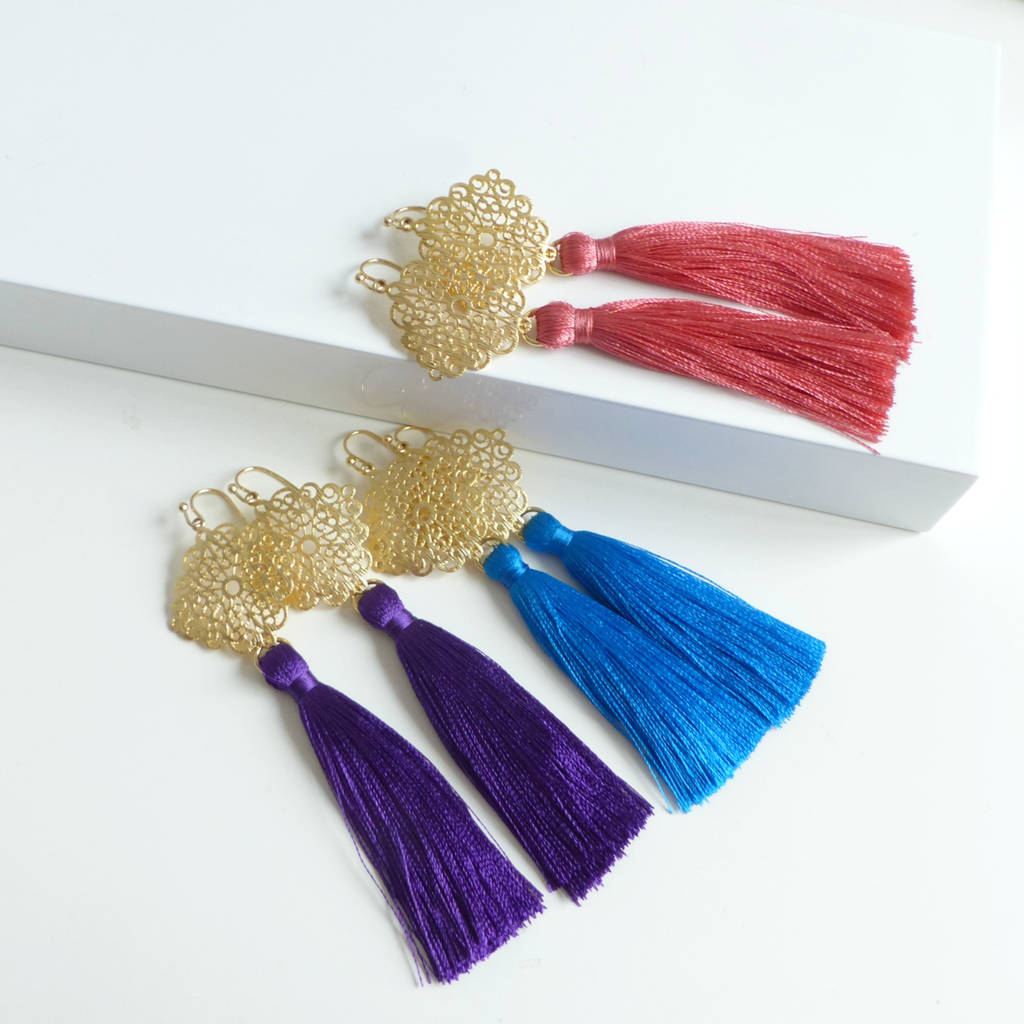 Ornate Gold Filigree Silk Tassel Earrings By EVY Designs ...