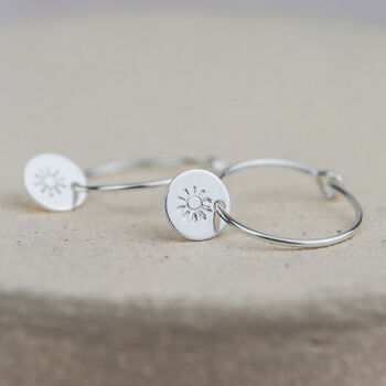 Sterling Silver Circle Sun Charm Hoops, 2 of 3