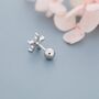 Sterling Silver Ruby Pink Cz Flower Barbell Earrings, thumbnail 7 of 11