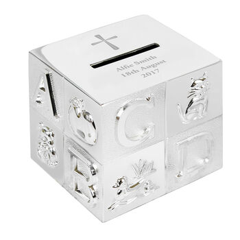 Personalised Cross Abc Money Box – Christening Or New Baby Gift, 3 of 4