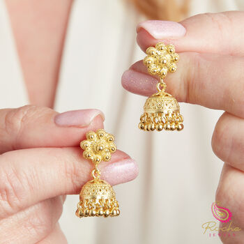 Jhumka Filigree Dangly Ball Charm Gold Plated Earrings, 5 of 9