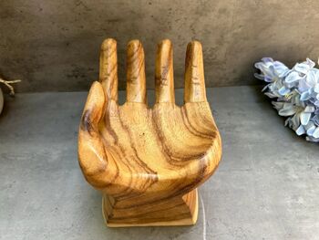 Teak Root Wooden Giant Hand Shaped Trinket Dish Or Bowl Décor, 3 of 8