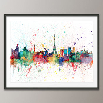 Paris Skyline Cityscape Paint Splashes Print, 3 of 5