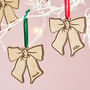 Personalised Wooden Bow Christmas Decoration, thumbnail 2 of 6