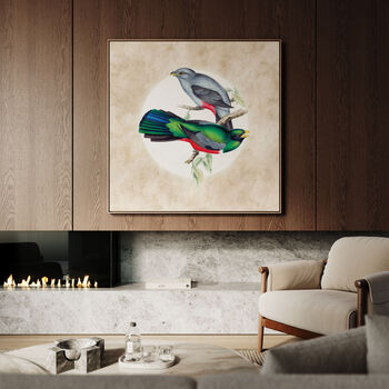 Black Tailed Trogon Moon Art Print – Vintage Japandi Style – Range Of Colours, 5 of 6