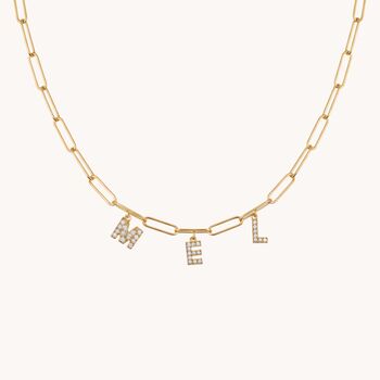 Charm Builder™ Gold Paperclip Crystal Initial Name Necklace, 2 of 5