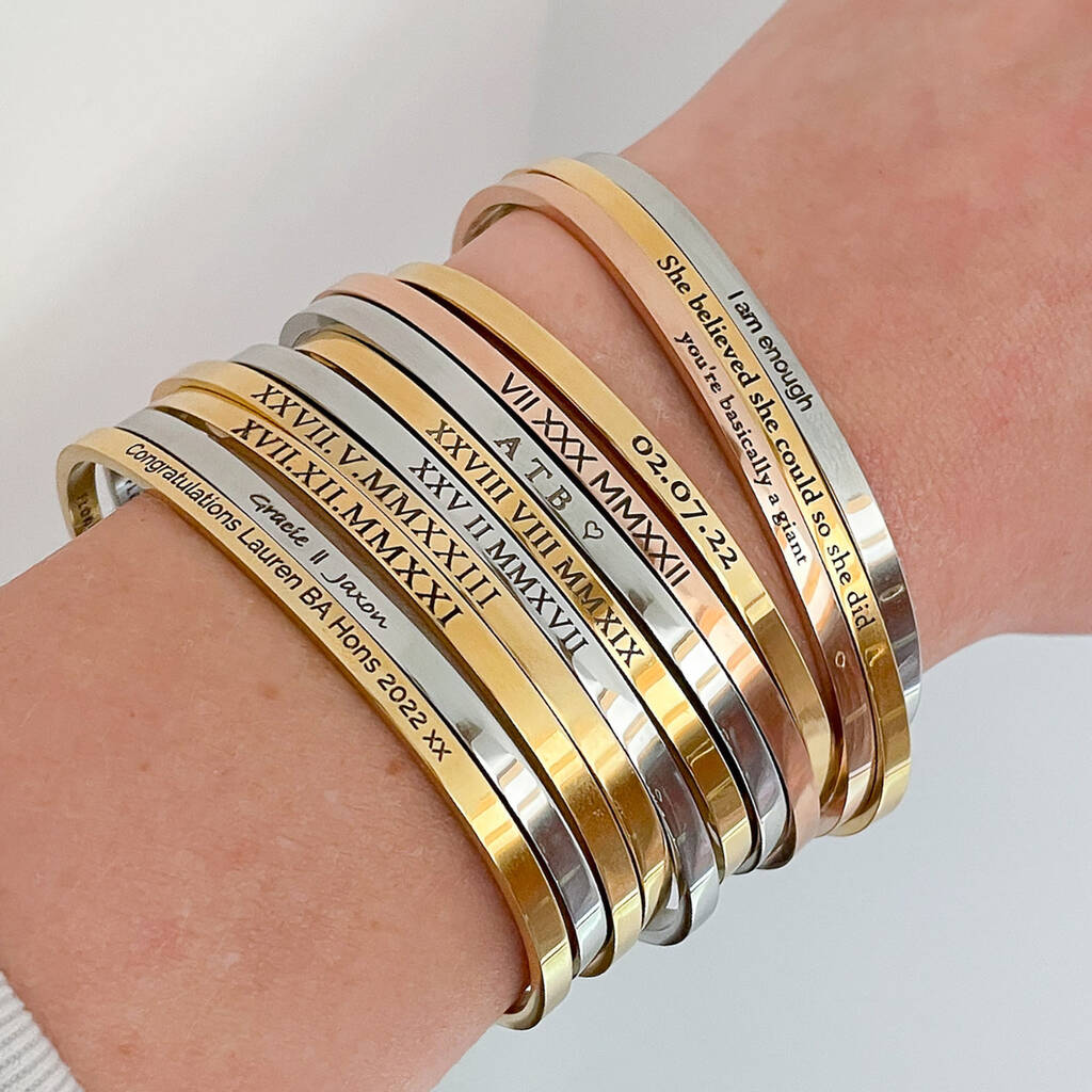 Personalised Engraved Gold Plated Stretch Bracelet | Under the Rose