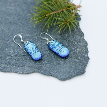 Blue Dichroic Glass Sterling Silver Drop Earrings, 6 of 12