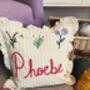 Hand Embroidered Personalised Cushion Lemon Stripe Ruffle Trim, thumbnail 5 of 7