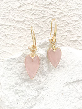 Rose Quartz Heart Gemstone Earrings Real 18k Gold Plated Christmas Gift Present, 2 of 4