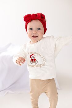 My First Christmas Bear Personalised Embroidered Knitted Jumper, 6 of 6