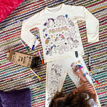 Personalised Unicorn Colour In Pyjamas With Pens, 2 of 8