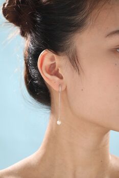 Asymmetric Natural Pearl Huggie Hoops Earrings, 7 of 11