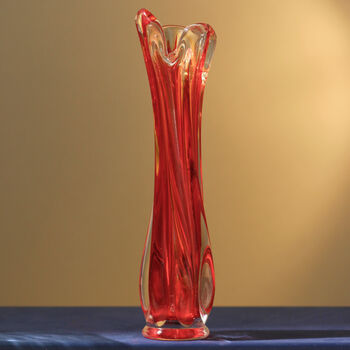 Vintage Mid Century Art Glass Stem Vase Orange Red, 2 of 2