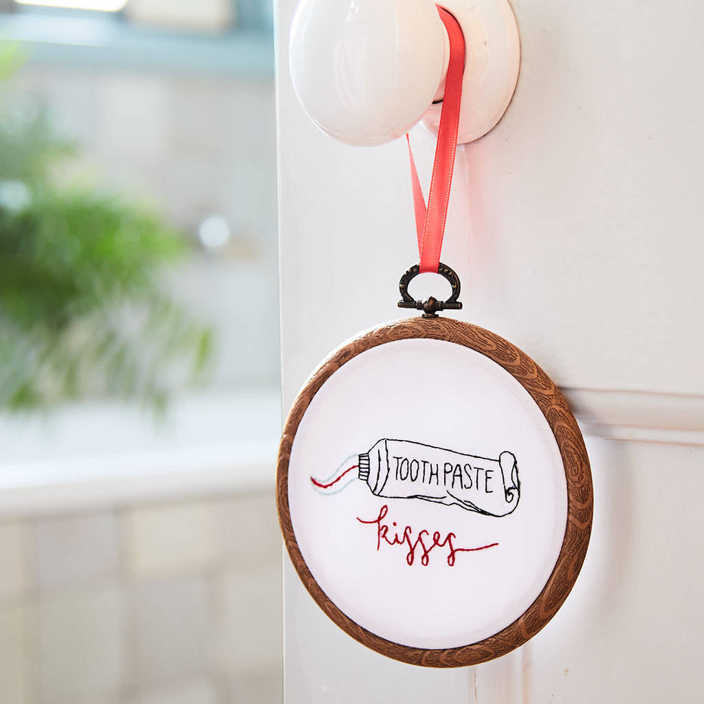 Toothpaste Kisses Embroidery Hoop Couple Gift, 1 of 4