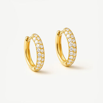 Women's Small Pavé Hoop Earrings In 18k Gold, 2 of 4