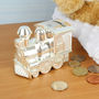 Personalised Engraved Silver Train Money Box, thumbnail 1 of 2