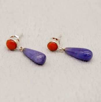 Purple Jade, Red Coral Drop Earrings, 3 of 8