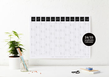 2024 2025 Mid Year Black And White Script Calendar, 3 of 4