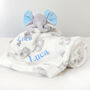 Personalised Blue Ears Elephant Comforter Blanket Set, thumbnail 4 of 7