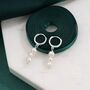 Sterling Silver Genuine Freshwater Pearl Trio Huggie Hoop Earrings, thumbnail 6 of 10