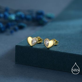 Cz Heart Stud Earrings In Sterling Silver, 5 of 12