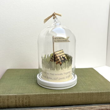 Personalised Glass Dome Camping Scene With Poetry Tent And Silhouette Couple, 3 of 10