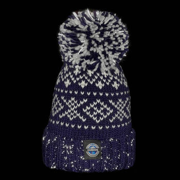 Navy Nordic Knit Reflective Super Bobble Hat, 2 of 3