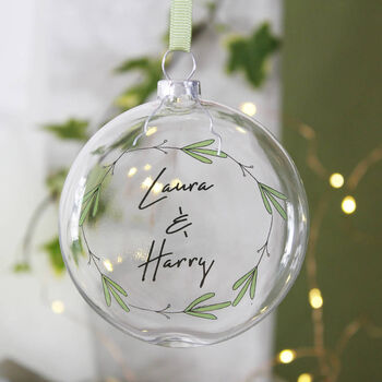 Mistletoe Wreath Couples Glass Bauble, 3 of 5