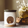 Ribbed White And Sage Oil Burner – Handmade Ceramic, Wax Melt Compatible, thumbnail 2 of 4
