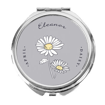 Personalised Birth Flower Round Compact Mirror, 2 of 12