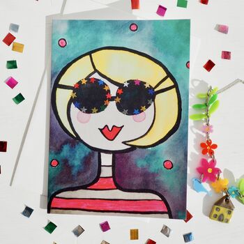 Birthday Card Girl With Blonde Bob And Sunglasses, 5 of 5